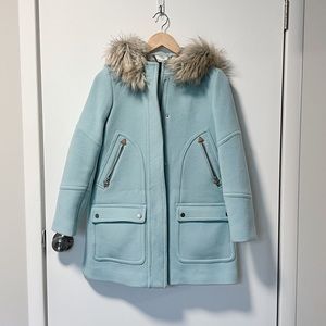 J Crew Baby Blue Stadium Cloth By Nello Gori Wool Blend Parka Coat Size 0P